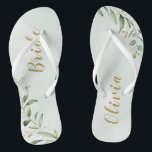 Modern Greenery Gold Geometric Personalized bride Teenslippers<br><div class="desc">Rustige waterverf botanische foliage groenery design,  met persoonlijke naam,  eenvoudig en elegant,  geweldige gepersonaliseerde cadeaus voor bruid Bekijk alle overeenkomende stukken in collectie</div>