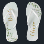 Modern Greenery Gold Geometric Personalized bride Teenslippers<br><div class="desc">Rustige waterverf botanische foliage groenery design,  met persoonlijke naam,  eenvoudig en elegant,  geweldige gepersonaliseerde cadeaus voor bruid Bekijk alle overeenkomende stukken in collectie</div>