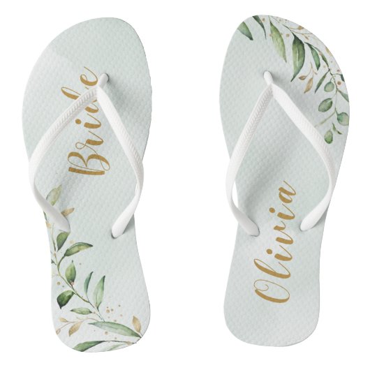 Modern Greenery Gold Geometric Personalized bride Teenslippers (Voetbed)
