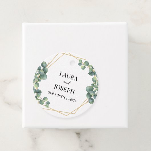 Modern Greenery Gold Geometric Rustic Wedding Bedankjes Labels (In situ)