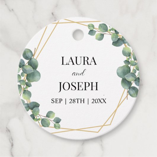 Modern Greenery Gold Geometric Rustic Wedding Bedankjes Labels (Voorkant)