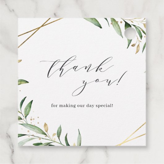 Modern Greenery Gold Geometric Rustic Wedding Bedankjes Labels (Achterkant)