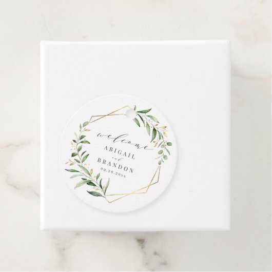 Modern Greenery Gold Geometric Rustic Wedding Bedankjes Labels (In situ)