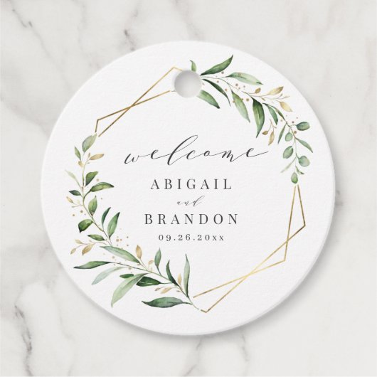 Modern Greenery Gold Geometric Rustic Wedding Bedankjes Labels (Voorkant)