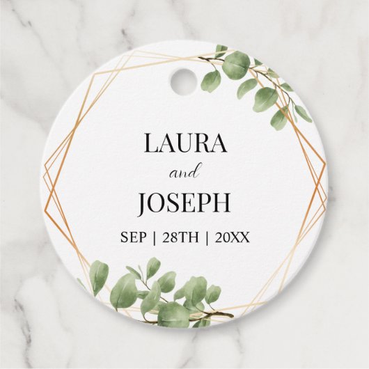 Modern Greenery Gold Geometric Rustic Wedding Bedankjes Labels (Voorkant)
