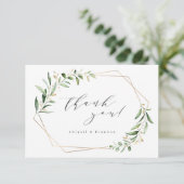 Modern Greenery Gold Geometric Rustic Wedding Bedankkaart (Staand voorkant)