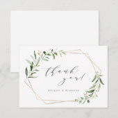 Modern Greenery Gold Geometric Rustic Wedding Bedankkaart (Voorkant / Achterkant)