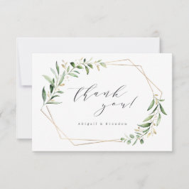 Modern Greenery Gold Geometric Rustic Wedding Bedankkaart