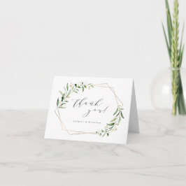 Modern Greenery Gold Geometric Rustic Wedding Bedankkaart