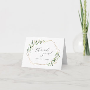 Modern Greenery Gold Geometric Rustic Wedding Bedankkaart