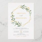Modern Greenery Gold Geometric Rustic Wedding Folie Uitnodiging (Voorkant)