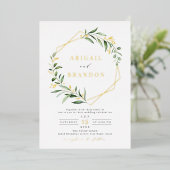 Modern Greenery Gold Geometric Rustic Wedding Folie Uitnodiging (Staand Voorkant)