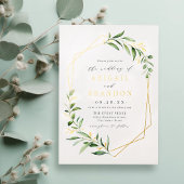 Modern Greenery Gold Geometric Rustic Wedding Folie Uitnodiging