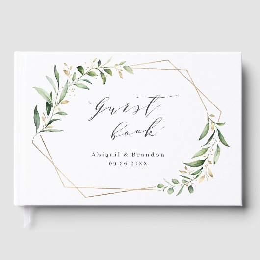 Modern Greenery Gold Geometric Rustic Wedding Gastenboek (Voorkant)