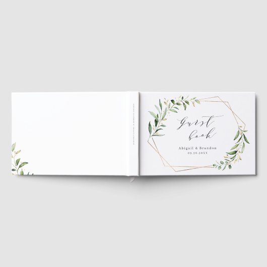Modern Greenery Gold Geometric Rustic Wedding Gastenboek (Volledig)