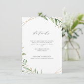 Modern Greenery Gold Geometric Rustic Wedding Informatiekaartje (Staand voorkant)