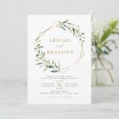 Modern Greenery Gold Geometric Rustic Wedding Kaart (Staand voorkant)