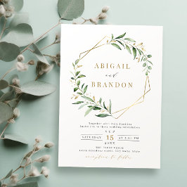 Modern Greenery Gold Geometric Rustic Wedding Kaart