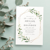 Modern Greenery Gold Geometric Rustic Wedding Kaart