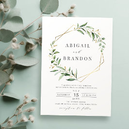 Modern Greenery Gold Geometric Rustic Wedding Kaart