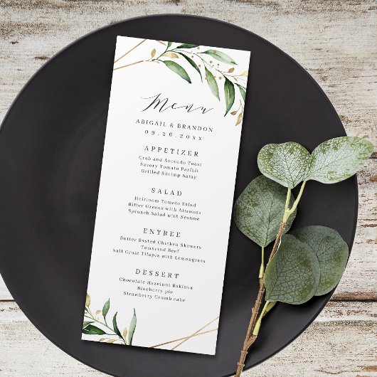 Modern Greenery Gold Geometric Rustic Wedding Menu
