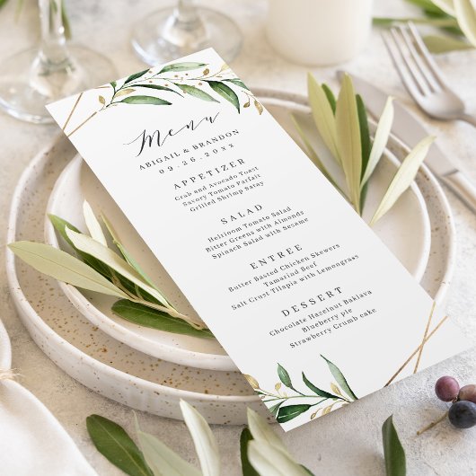 Modern Greenery Gold Geometric Rustic Wedding Menu