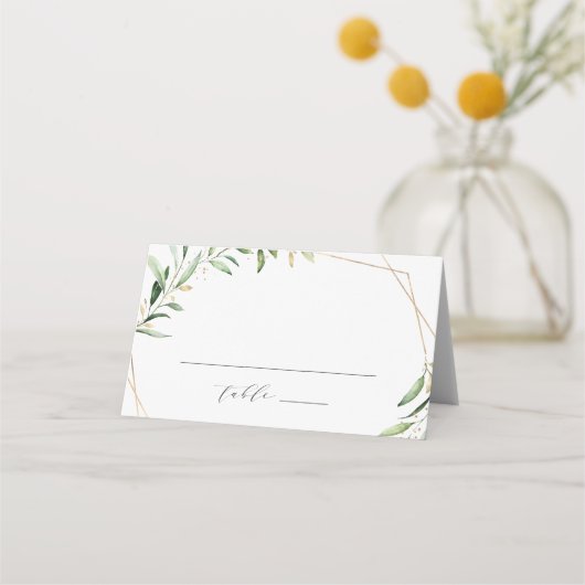 Modern Greenery Gold Geometric Rustic Wedding Plaatskaartje (Voorkant)