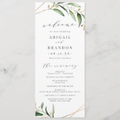 Modern Greenery Gold Geometric Rustic Wedding Programmakaart (Voorkant)