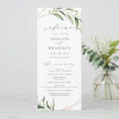 Modern Greenery Gold Geometric Rustic Wedding Programmakaart (Staand voorkant)