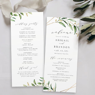 Modern Greenery Gold Geometric Rustic Wedding Programmakaart