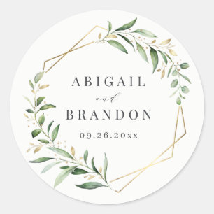 Modern Greenery Gold Geometric Rustic Wedding Ronde Sticker