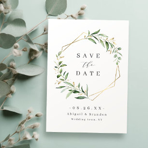 Modern Greenery Gold Geometric Rustic Wedding Save The Date