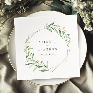 Modern Greenery Gold Geometric Rustic Wedding Servet