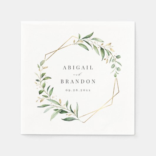 Modern Greenery Gold Geometric Rustic Wedding Servet (Voorkant)