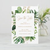 Modern Greenery Gold Geometric Tropical Wedding Save The Date (Staand voorkant)