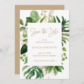 Modern Greenery Gold Geometric Tropical Wedding Save The Date (Voorkant / Achterkant)