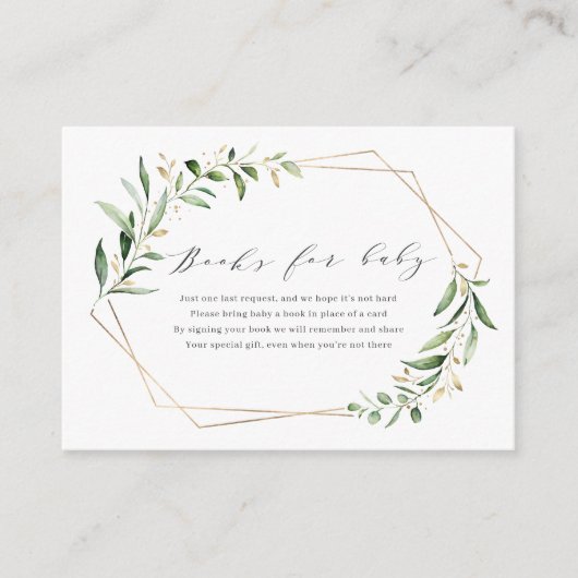 Modern Greenery Gold Geometrische Boeken Verzoek Informatiekaartje (Voorkant)