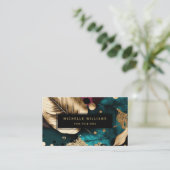 Modern Greenery Gold Leaf Abstract Visitekaartje (Staand voorkant)