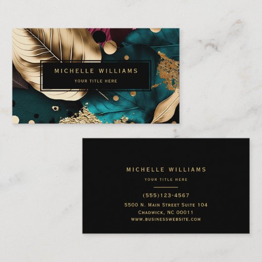 Modern Greenery Gold Leaf Abstract Visitekaartje (Voorkant / Achterkant)