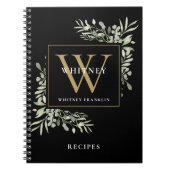 Modern Greenery Gold Monogram Naam Recipe Cookbook Notitieboek (Voorkant)
