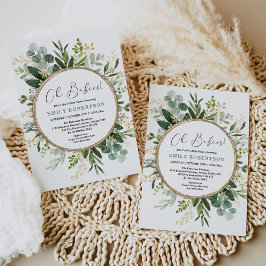 Modern Greenery Gold Neutral Twins Baby shower Kaart