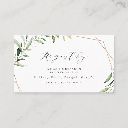 Modern Greenery Gold Rustic bridal Registry Plaatskaartje (Voorkant)