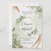 Modern Greenery Gold Wedding Invitation Kaart (Voorkant)