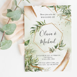 Modern Greenery Gold Wedding Invitation Kaart