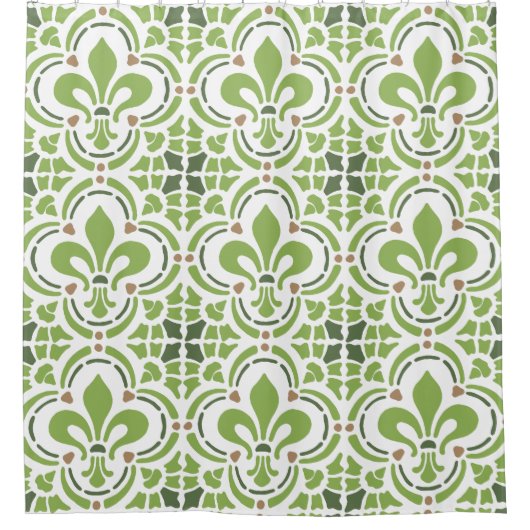 Modern Greenery Green Fleur de Lis Quatrefoil Douchegordijn (Voorkant)
