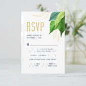 Modern Greenery Green Gold Leaves Meal Choice RSVP Kaartje (Staand voorkant)