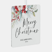 Modern Greenery Kerstscript Familiefoto Metalen Ornament (Voorkant Rechts)