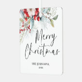 Modern Greenery Kerstscript Familiefoto Metalen Ornament (Voorkant links)