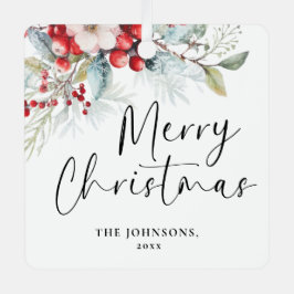 Modern Greenery Kerstscript Familiefoto Metalen Ornament