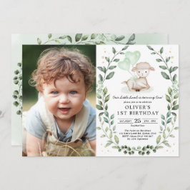 Modern Greenery Lamb Baby Sheep Birthday Kaart